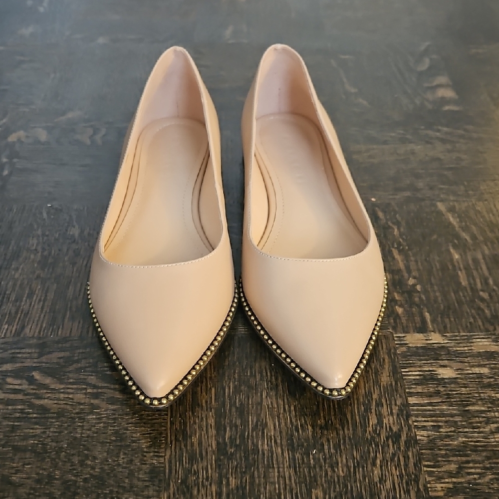 Coach Cream Pointed Flats with Studded Detail